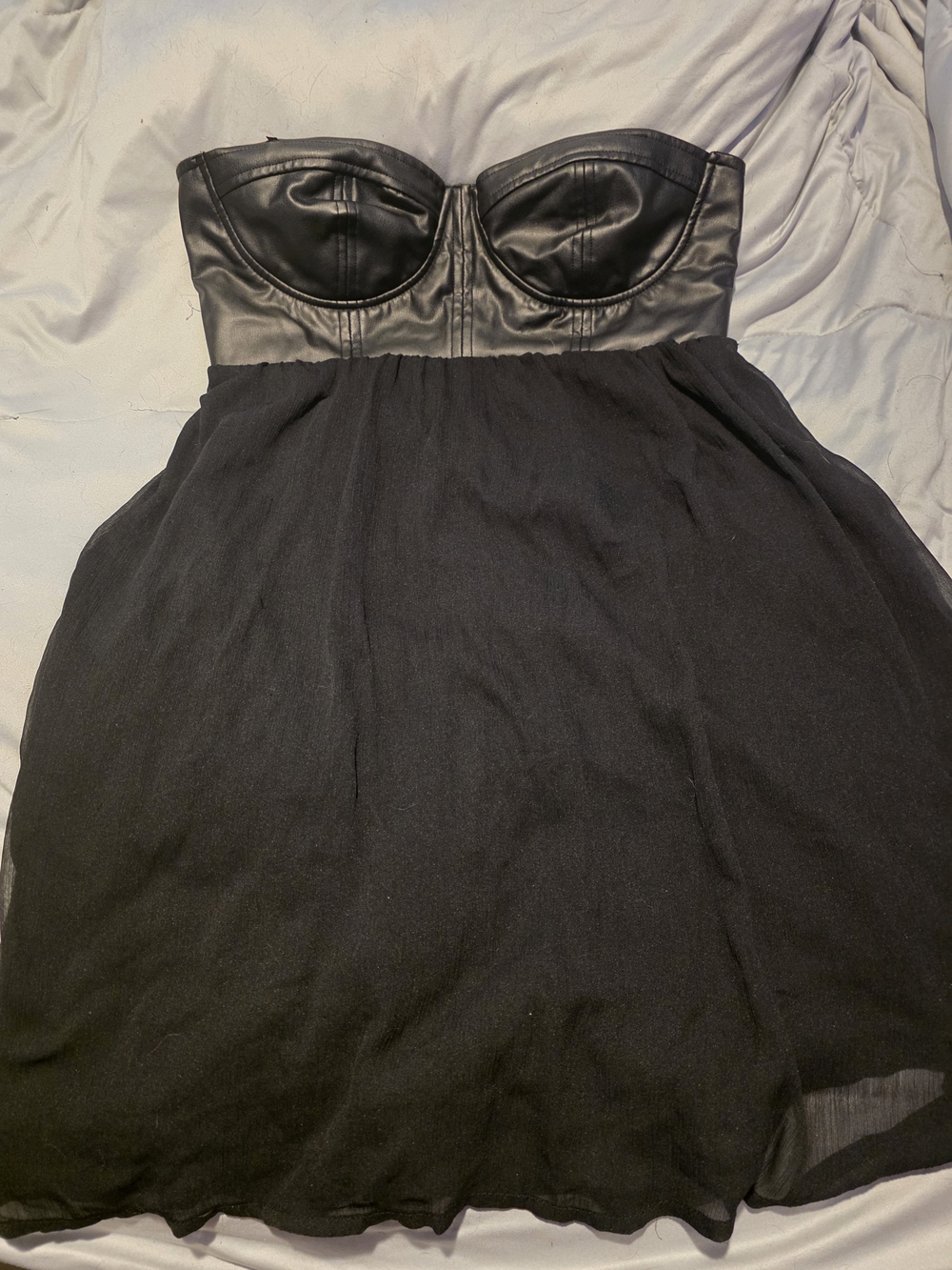 Billabong Black Strapless Faux-Leather Bustier Mini Dress